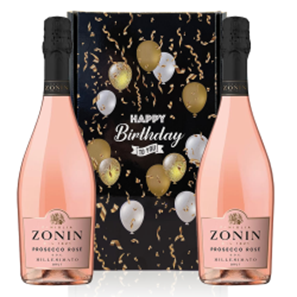 Buy Zonin Prosecco Rose Doc Millesimato 75cl Happy Birthday Wine Duo Gift Box (2x75cl)